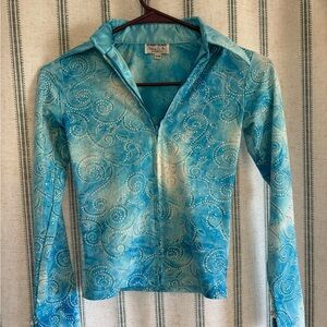 Hobby Horse Blue and White Swirl Patterned Zip-Up Top
